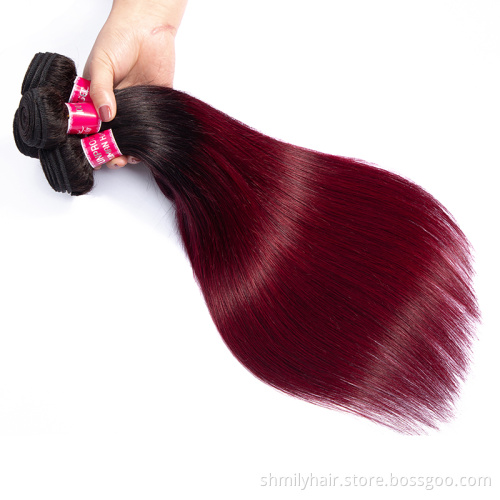 Wholesale Two Tone 1B/99# Body Wave Hair Weave 3 Pcs With Lace Closure Ombre Colored Burgundy Human Hair Bundles With Closure